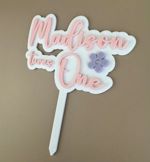 Floral Cake Topper - Custom Name + Number - Luma Light