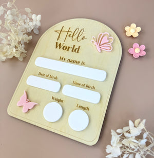 Birth Plaque - Hello World - Butterflies - Luma Light