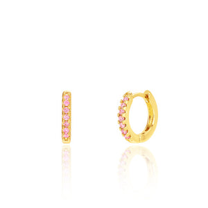 18K Gold Plated Huggie Earrings w/ Pink Cz - Girl Nation