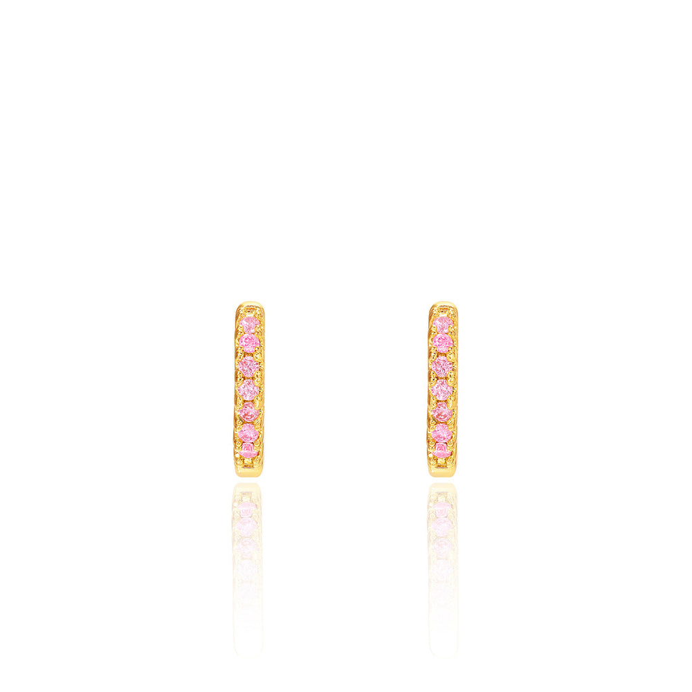 18K Gold Plated Huggie Earrings w/ Pink Cz - Girl Nation