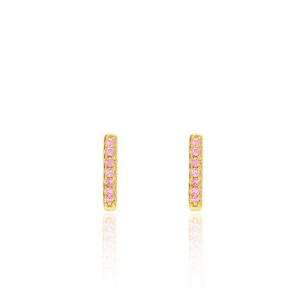 18K Gold Plated Huggie Earrings w/ Pink Cz - Girl Nation