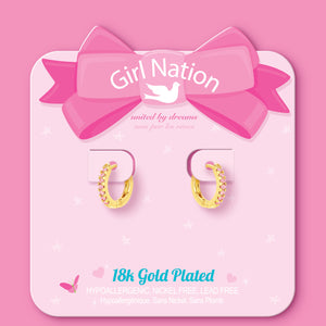 18K Gold Plated Huggie Earrings w/ Pink Cz - Girl Nation