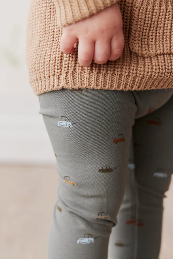 Organic Cotton Modal Legging - Vintage Cars Agave - Jamie Kay DISCOUNTED