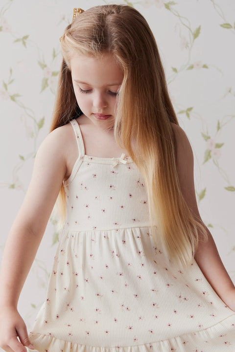 Organic Cotton Fine Rib Matilda Dress - Simple Flowers Egret - Jamie Kay