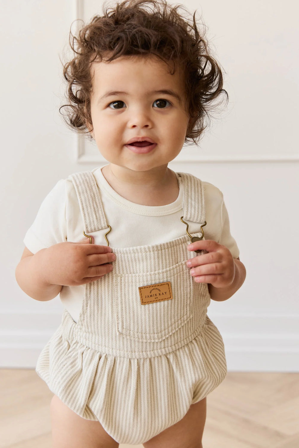 Pax Playsuit - Fine Vertical Stripe Sandy Brown/Cloud - Jamie Kay