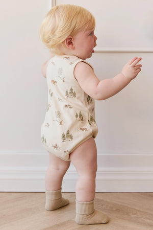Organic Cotton Archie Playsuit - Pine Forest Friends - Jamie Kay