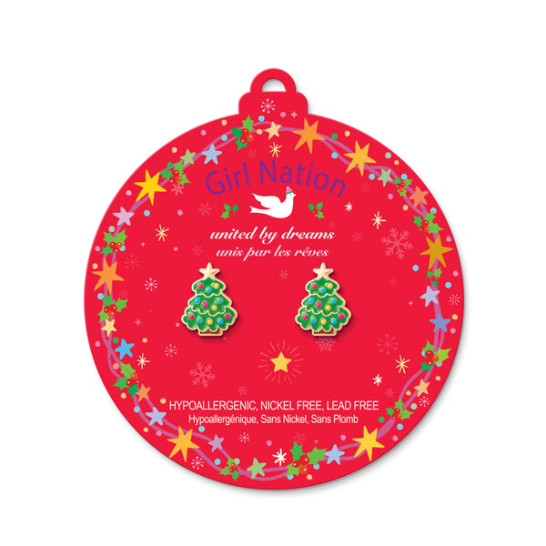 Happy Christmas Tree Stud Earrings - Girl Nation