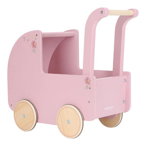 Wooden Doll Pram with Textiles - Pink - Little Dutch