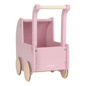 Wooden Doll Pram with Textiles - Pink - Little Dutch