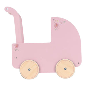 Wooden Doll Pram with Textiles - Pink - Little Dutch