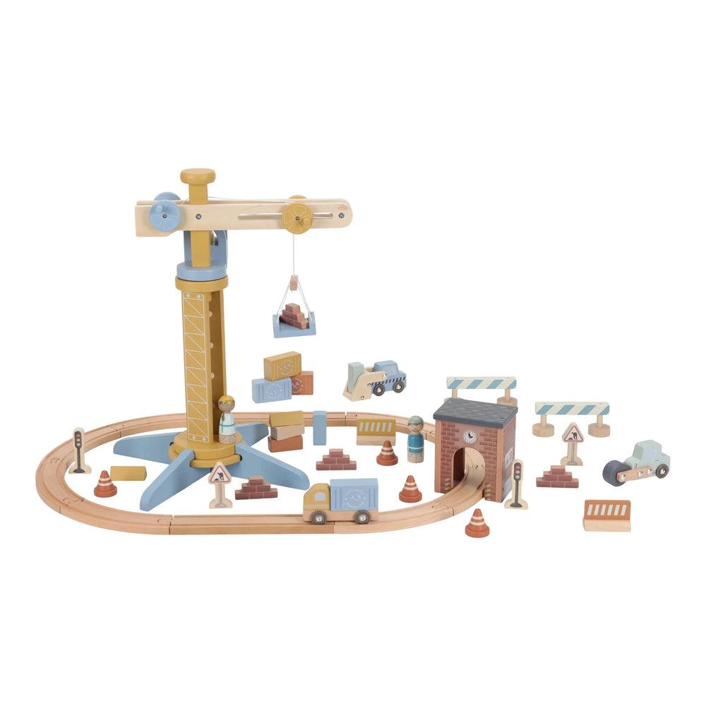 Wooden Crane and Train Track Set - Little Dutch