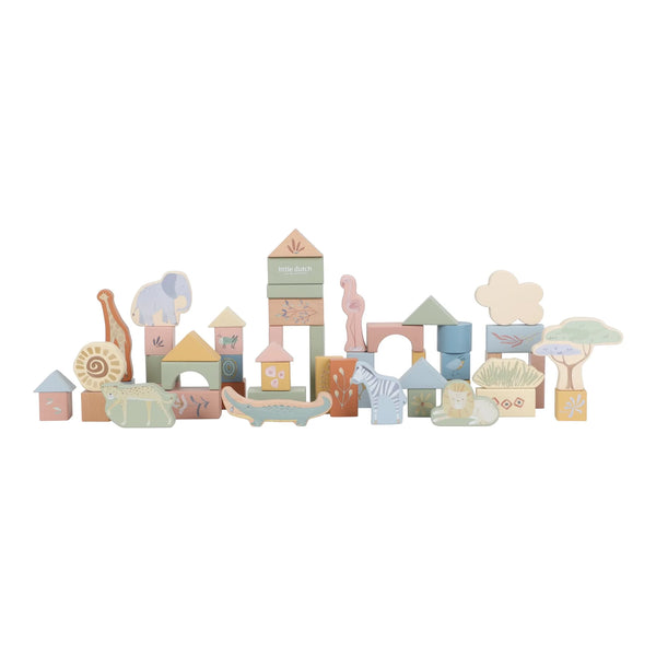 Wooden Building Block Set - Safari Friends - Little Dutch