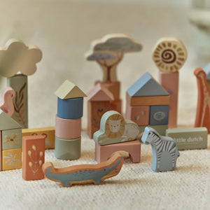 Wooden Building Block Set - Safari Friends - Little Dutch