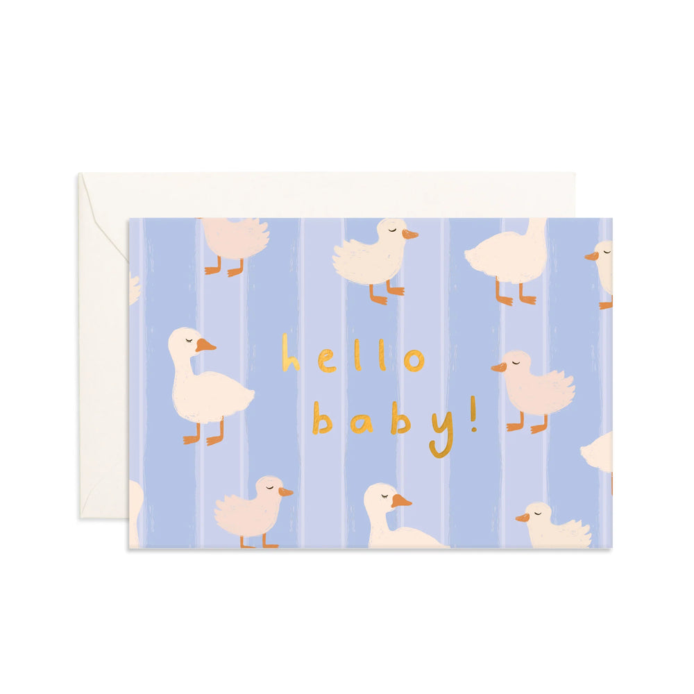 Hello Baby Ducks Blue Mini Greeting Card - Fox & Fallow