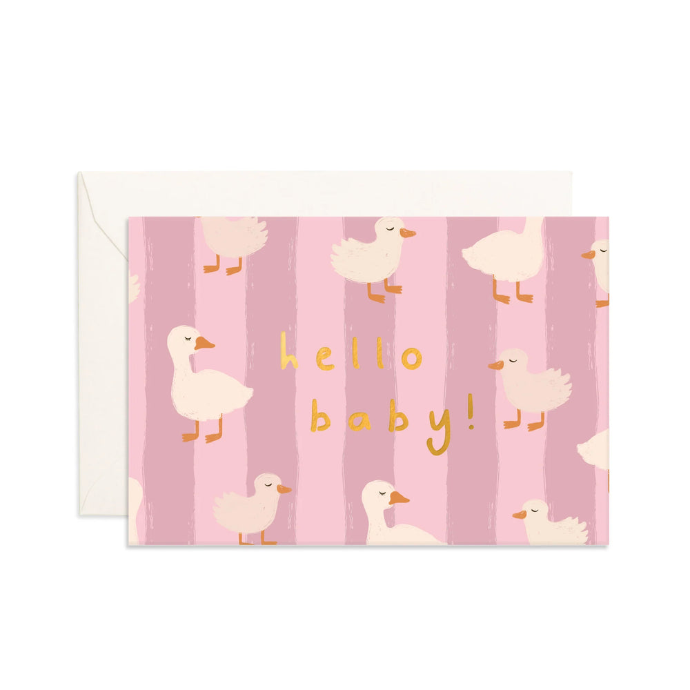 Hello Baby Ducks Pink Mini Greeting Card - Fox & Fallow