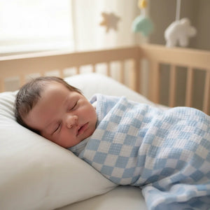 Muslin Swaddle Blue Check - Alimrose