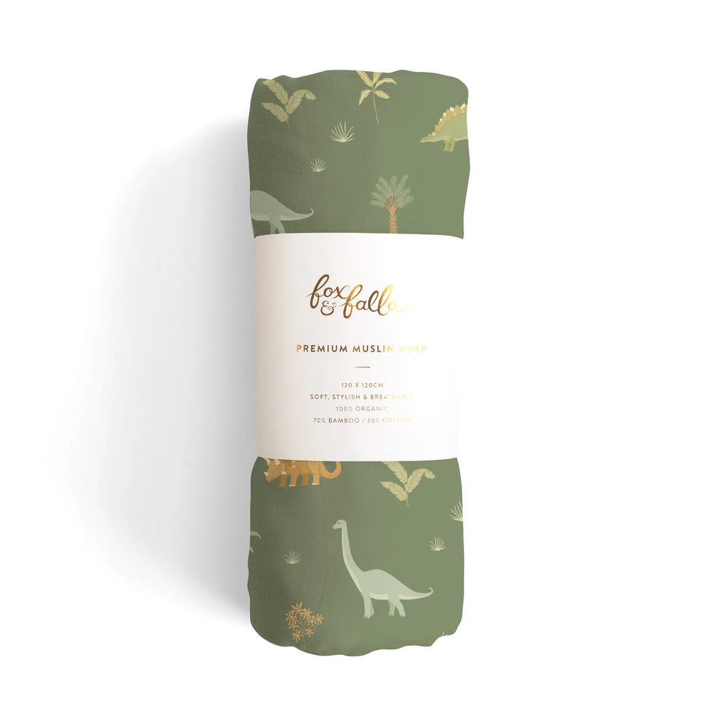 Dinos Organic Muslin Wrap Swaddle - Fox & Fallow