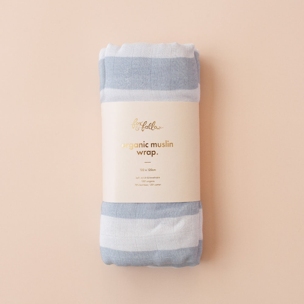 Cloud Stripe Organic Muslin Wrap Swaddle - Fox & Fallow