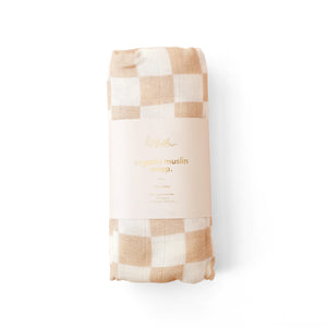 Caramel Check Organic Muslin Wrap Swaddle - Fox and Fallow