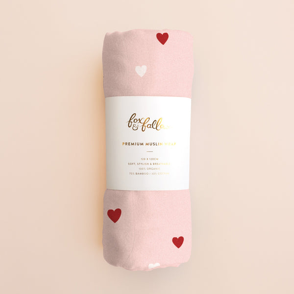 Little Hearts Muslin Wrap Swaddle - Fox & Fallow