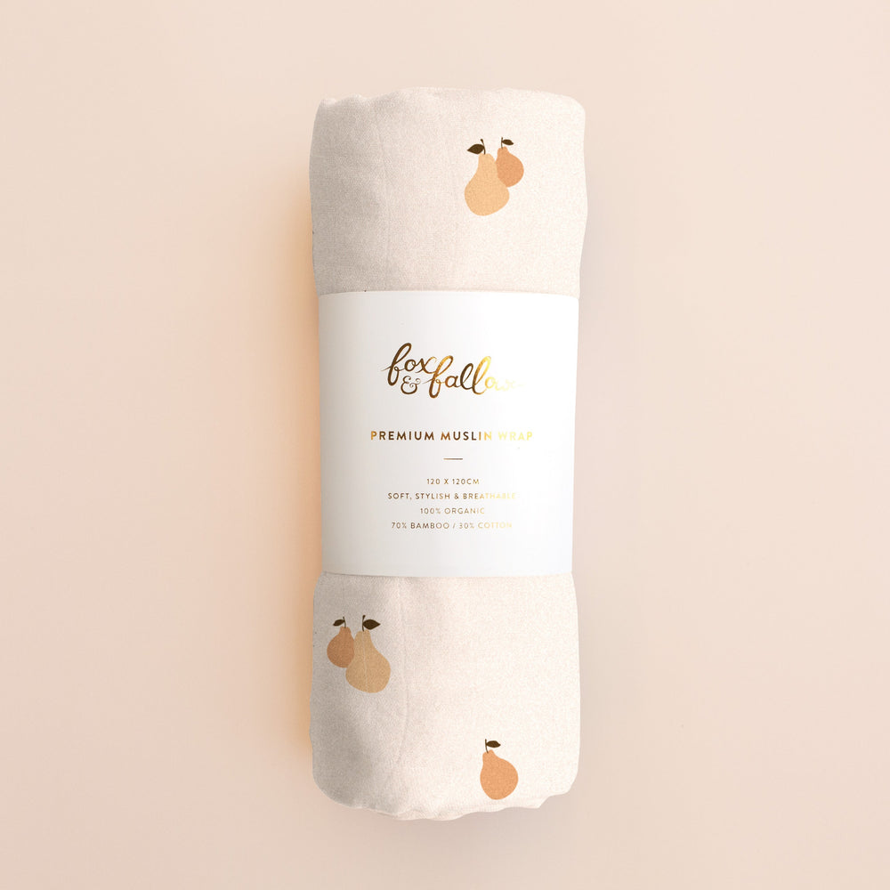 Golden Pears Muslin Wrap Swaddle - Fox & Fallow
