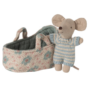 Baby Mouse in Carry Cot Blue - Maileg