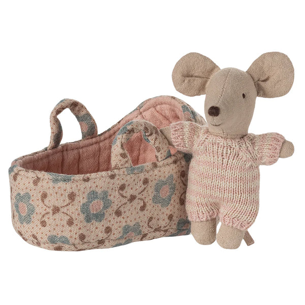 Baby Mouse in Carry Cot Rose - Maileg