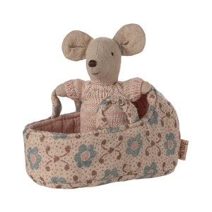 Baby Mouse in Carry Cot Rose - Maileg