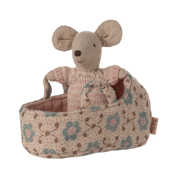 Baby Mouse in Carry Cot Rose - Maileg
