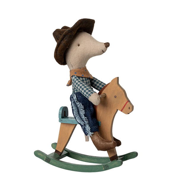 Cowboy Mouse on Rocking Horse - Maileg