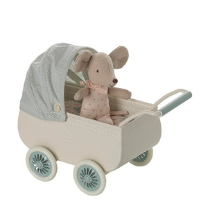 Pram with Baby Mouse Mint - Maileg