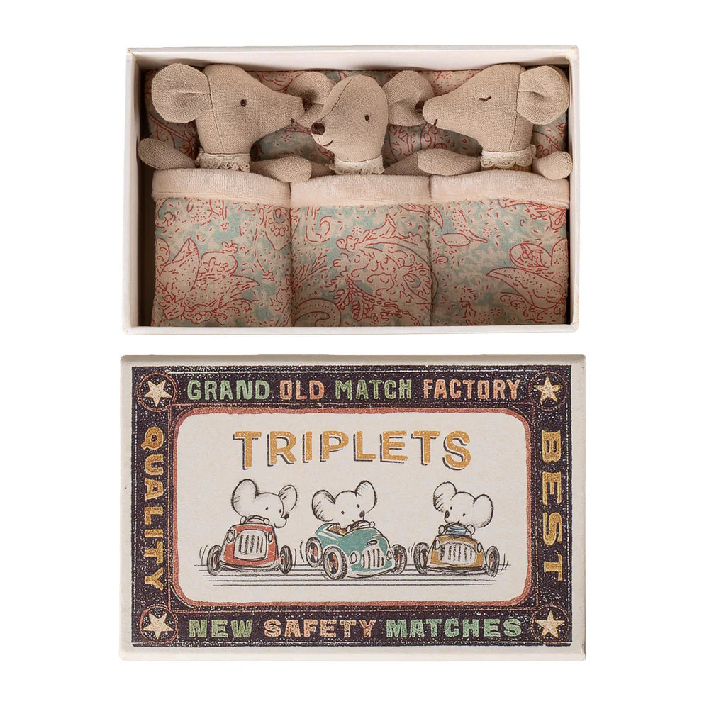 Triplets Baby Mice in Matchbox Checker - Maileg