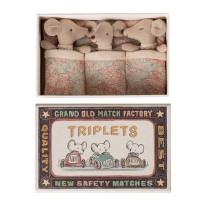 Triplets Baby Mice in Matchbox Checker - Maileg