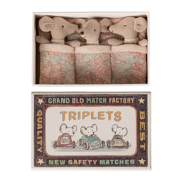 Triplets Baby Mice in Matchbox Checker - Maileg