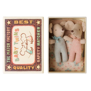 Twins Baby Mice in Matchbox Checker - Maileg