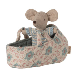 Baby Mouse in Carry Cot Blue - Maileg