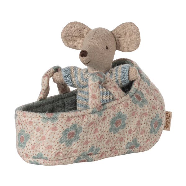 Baby Mouse in Carry Cot Blue - Maileg