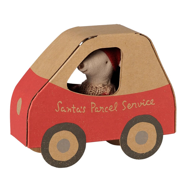 Christmas Mouse Little Sister in Car Box - Maileg