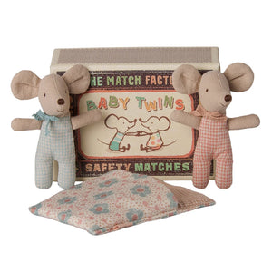Twins Baby Mice in Matchbox Checker - Maileg