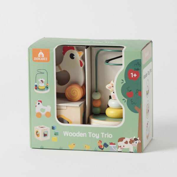 3-in-1 Farm Animals Wooden Set - Zookabee