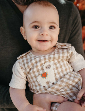 Llama Gingham Romper - Pure Baby