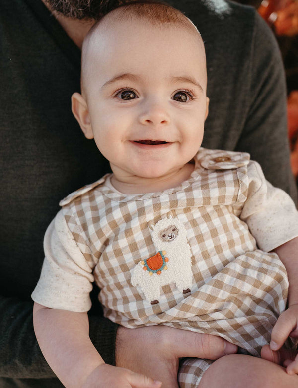 Llama Gingham Romper - Pure Baby