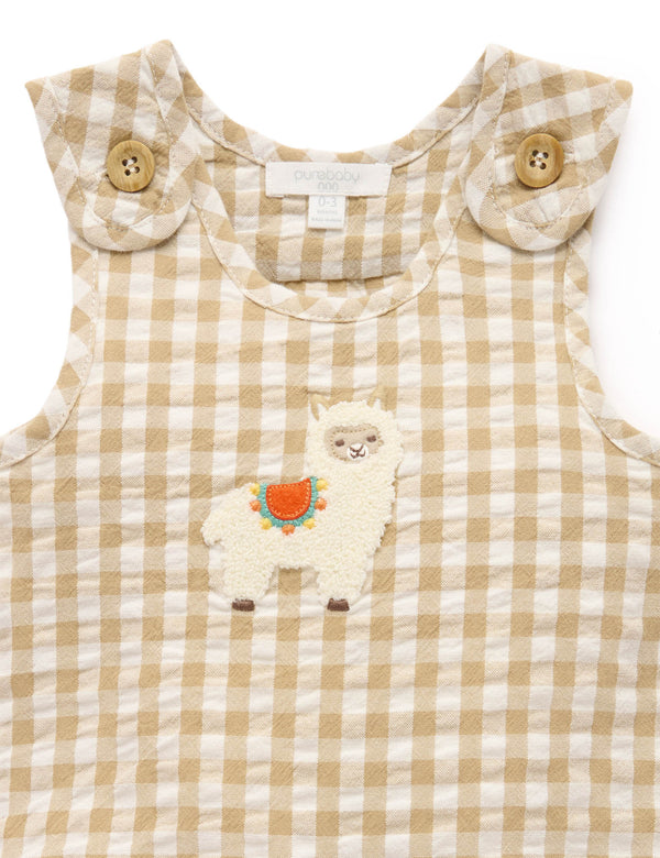 Llama Gingham Romper - Pure Baby