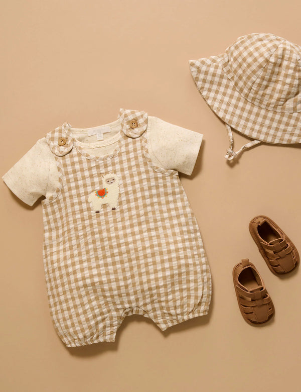 Llama Gingham Romper - Pure Baby