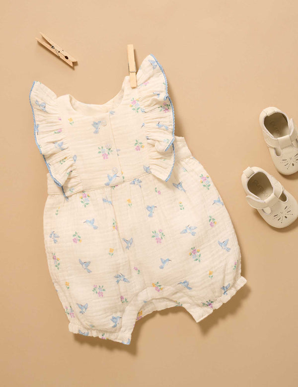 Hummingbird Ruffle Romper - Pure Baby