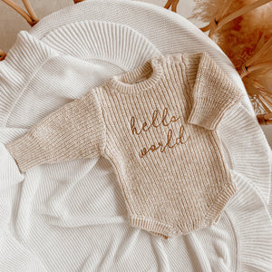 'Hello World' Chunky Knit Romper - Honey - Blossom & Pear