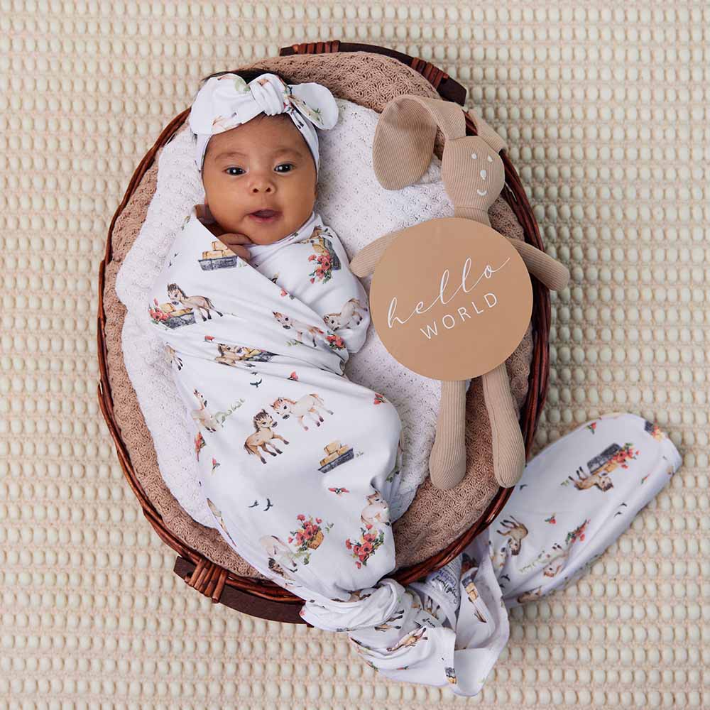 Pony Pals Organic Jersey Wrap & Topknot Set - Snuggle Hunny