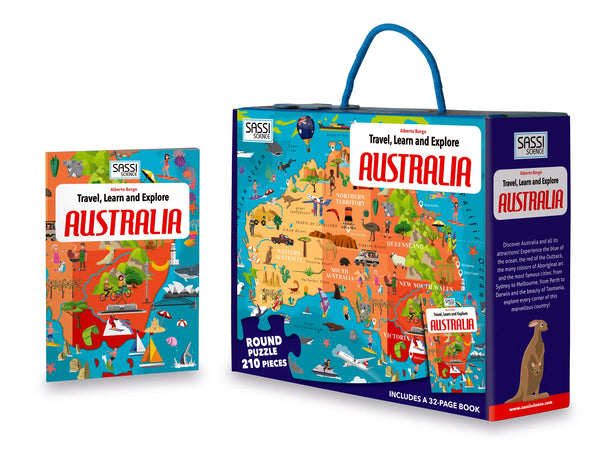 Travel, Learn and Explore - Puzzle and Book Set - Australia, 210 pcs - Sassi