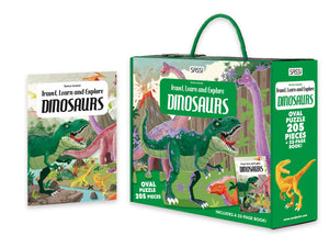 Travel, Learn and Explore - Puzzle and Book Set - Dinosaurs, 205 pcs - Sassi