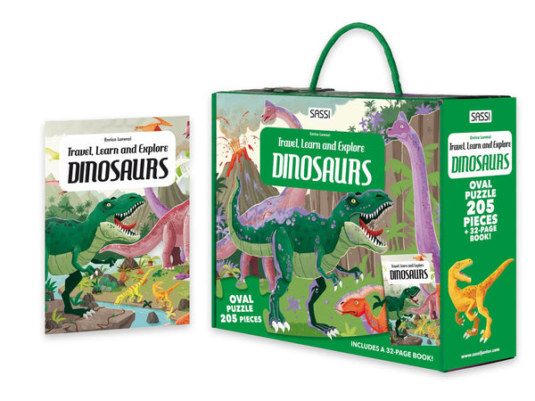 Travel, Learn and Explore - Puzzle and Book Set - Dinosaurs, 205 pcs - Sassi